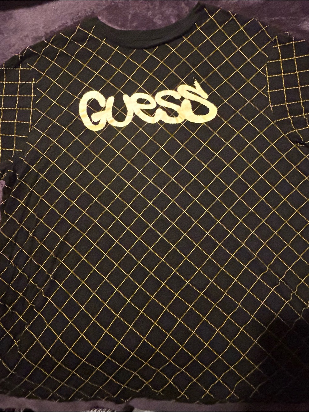 GUESS Streetwear Graphic Tee Black Yellow Grid Graffiti Bubble Logo Shirt L